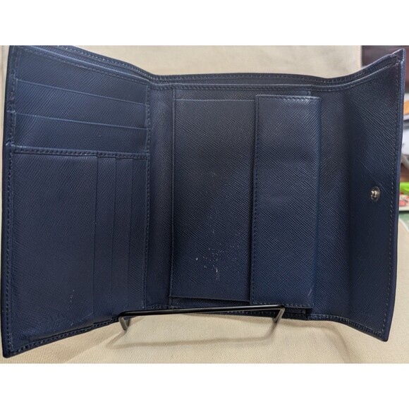 Prada Safiano Leather compact wallet Navy Blue tri-fold - Picture 5 of 6